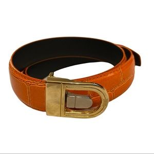 Orange Faux Crocodile Belt with Small Unique Gold Belt Buckle